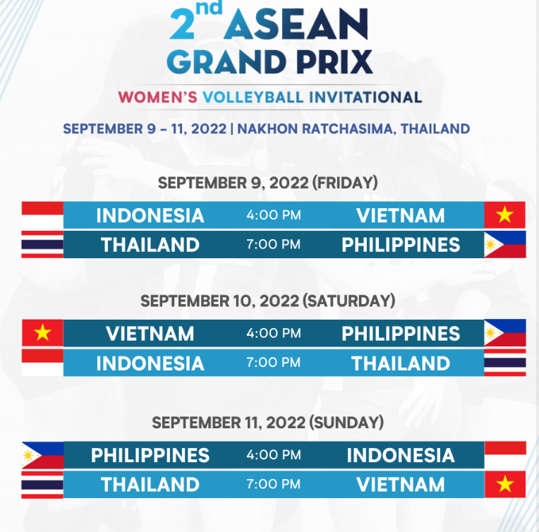 2nd ASEAN Grand Prix Women's Volleyball Team Philippines Schedule