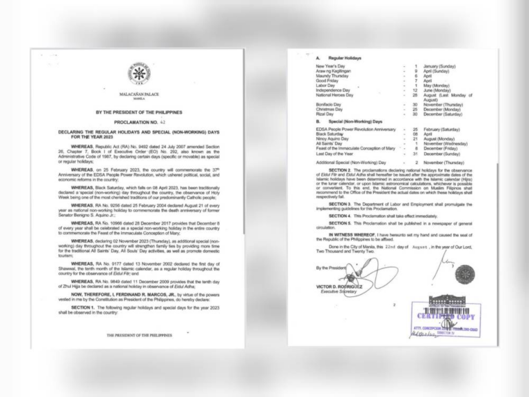 Read more philippines holiday updates and special non working days in