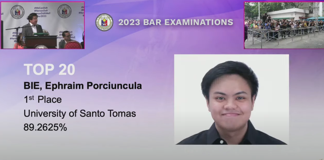 Top 1: BIE, Ephraim Porciuncula in 2023 Philippine Bar Exams - AttractTour